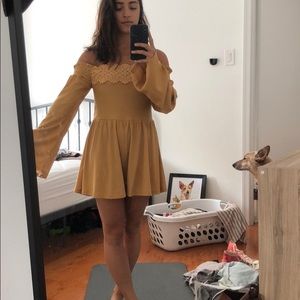 ASOS yellow/orange off-the-shoulder romper